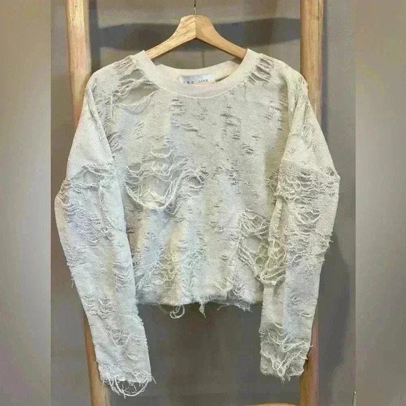 IRO Jeans Sweater Sweat Shirt Distressed Oversized Size Small off white - Picture 1 of 10